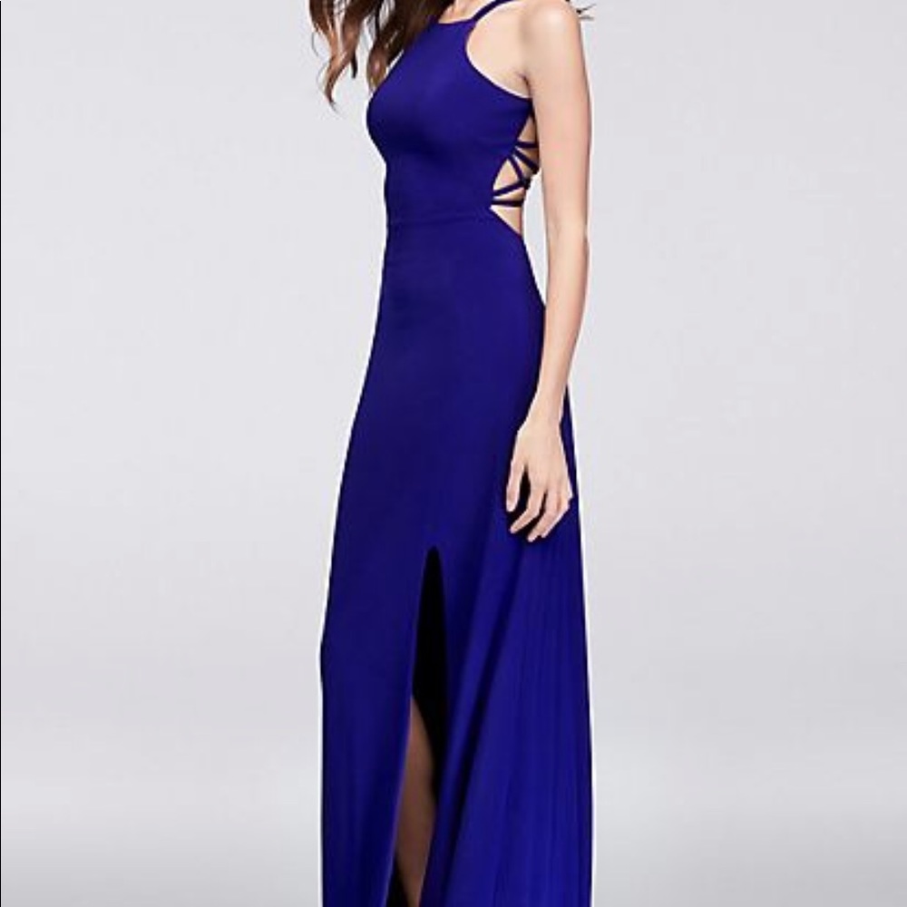 Jersey Gown with Strappy Open Back and High-Neck